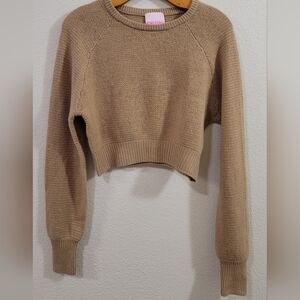 CRUSH Liana Cashmere Waffle Knit Raglan Balloon Sleeve Sweater S Beige ☆repair